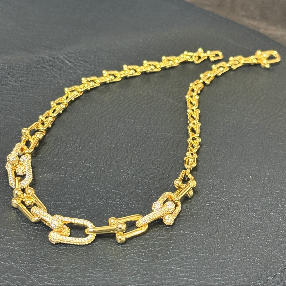 Gold Hardware Graduated U-Link 14K Gold Plated CZ Luxury Statement Chain - Picture 3 of 8